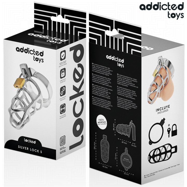 ADDICTED TOYS LOCKED - GAIOLA DE PÊNIS DE METAL COM TRAVA DE PRATA TAMANHO S