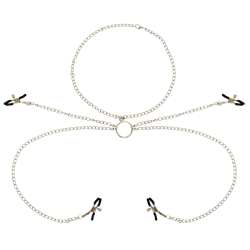 OHMAMA FETISH 4 PINÇAS DE NIPPLE COM COLAR DE CORRENTE