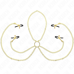 KINK - 4 PINÇAS DE BICO E CLITÓRITO AJUSTÁVEIS OURO