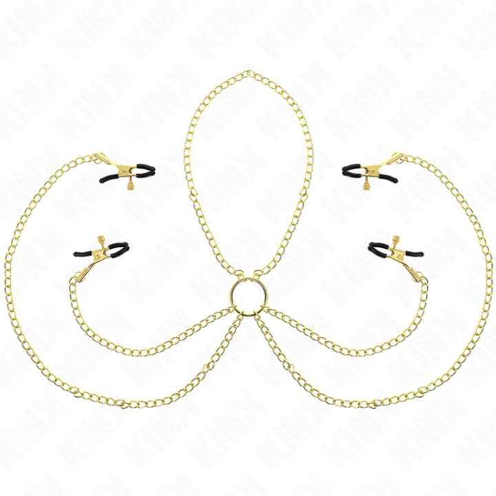 KINK - 4 PINÇAS DE BICO E CLITÓRITO AJUSTÁVEIS OURO