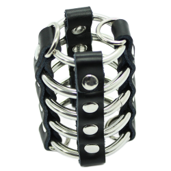 OHMAMA FETISH - GAIOLA PARA PÊNIS COM ANÉIS DE METAL E ALAS DE COURO