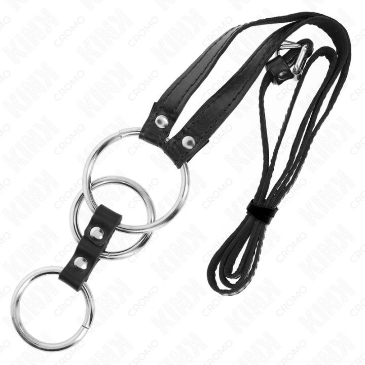 KINK - ANEL DE PÊNIS TRIPLO DE METAL 3.8 CM A 5 CM COM CINTO DE COURO 112 CM