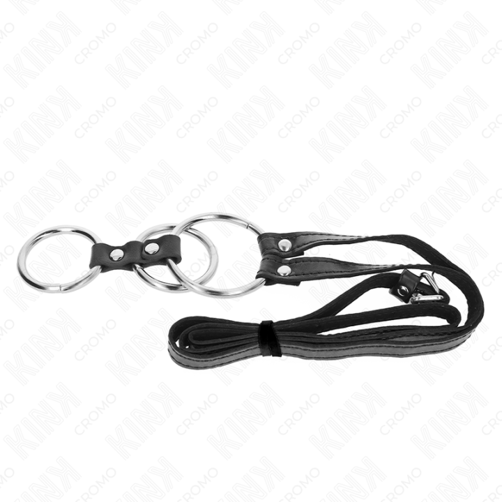 KINK - ANEL DE PÊNIS TRIPLO DE METAL 3.8 CM A 5 CM COM CINTO DE COURO 112 CM