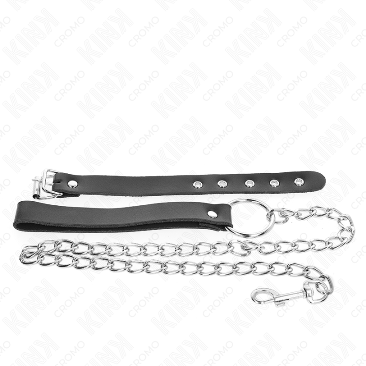 KINK - ANEL DE COURO PARA PÊNIS COM CORRENTE 21.5 X 2 CM E CORRENTE DE METAL 60 CM