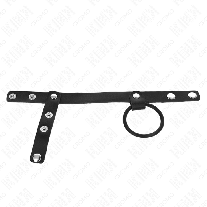 KINK - ANEL DE PÊNIS DE SILICONE 3.8 CM COM DIVISOR DE BOLAS E TIRA DE COURO 22 X 1.5 CM