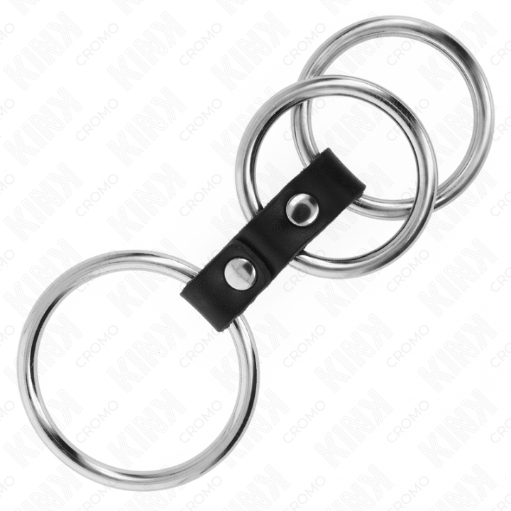 KINK - ANEL DE PÊNIS TRIPLO DE METAL DE 3.7 CM A 5 CM CONECTADO COM COURO