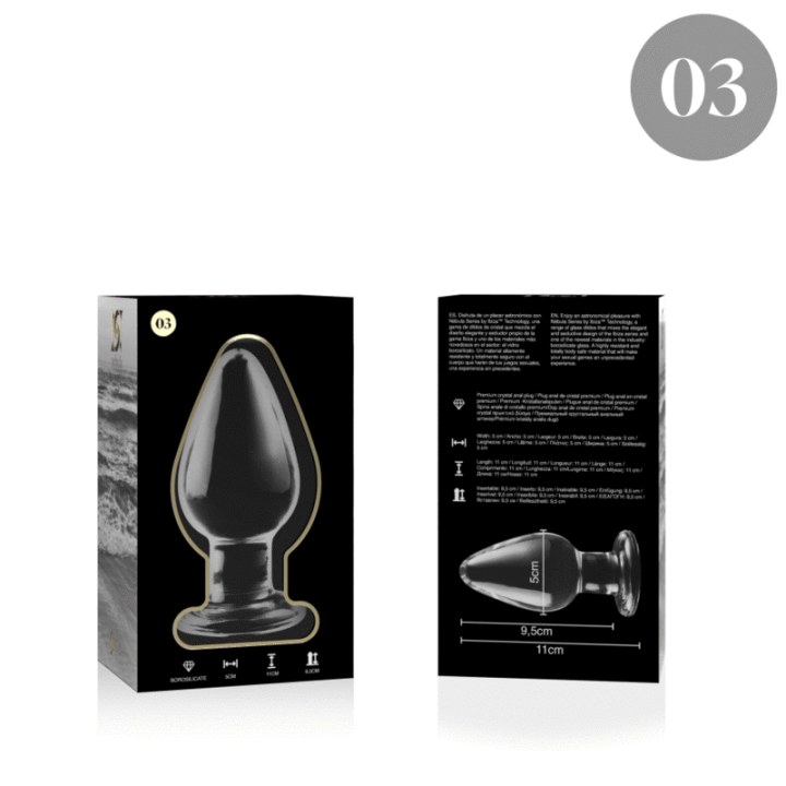 NEBULA SERIES BY IBIZA - MODELO 3 ANAL PLUG VIDRO BOROSILICADO TRANSPARENTE 11 CM -O- 5 CM
