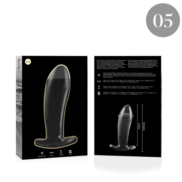 NEBULA SERIES BY IBIZA - MODELO 5 ANAL PLUG VIDRO BOROSILICADO TRANSPARENTE 12.5 CM -O- 3.5 CM