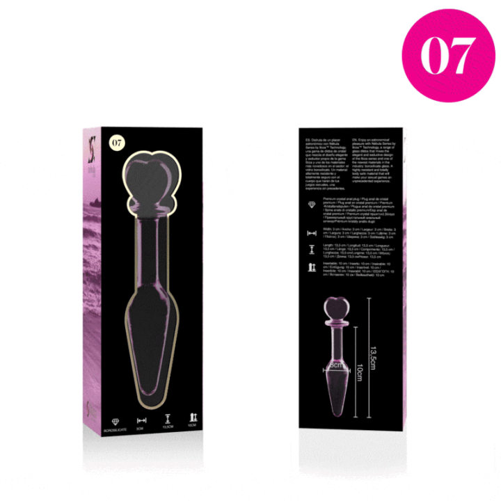 NEBULA SERIES BY IBIZA - MODELO 7 ANAL PLUG VIDRO BOROSILICADO ROSA 13.5 CM -O- 3 CM