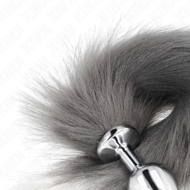 KINK - PLUG ANAL TAMANHO M 8 X 3.5 CM COM CAUDA SINTÉTICA 40 CM CINZENTO E BRANCO