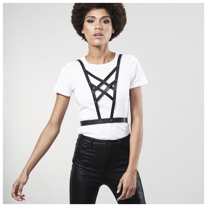 BIJOUX - INDISCRETS MAZE ARNÊS CRUZADO COM DECOTE - PRETO