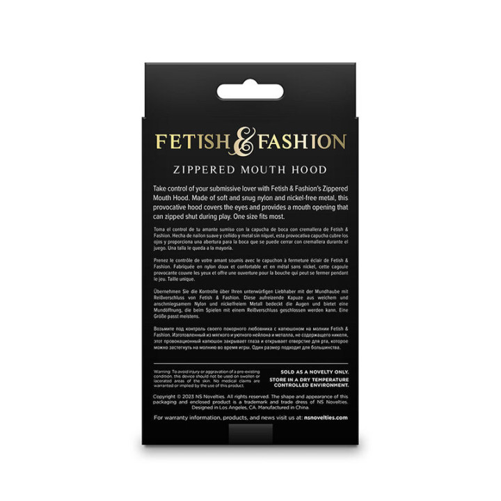 NS NOVELTIES - FETISH & FASHION FECHADO BOCA COM ZÍPER CAPUZ NYLON PRETO