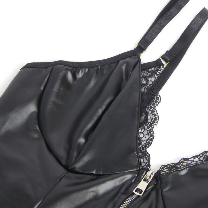 SUBBLIME - 955465 BODY DE COURO PRETO COM ZÍPER L/XL