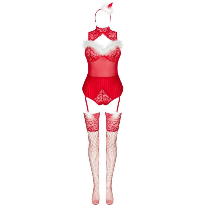 LIVCO CORSETTI FASHION - LIMPID SNOWFLAKES LC 90604 BODY + MEIAS + TIARA DE NATAL TAMANHO S/M