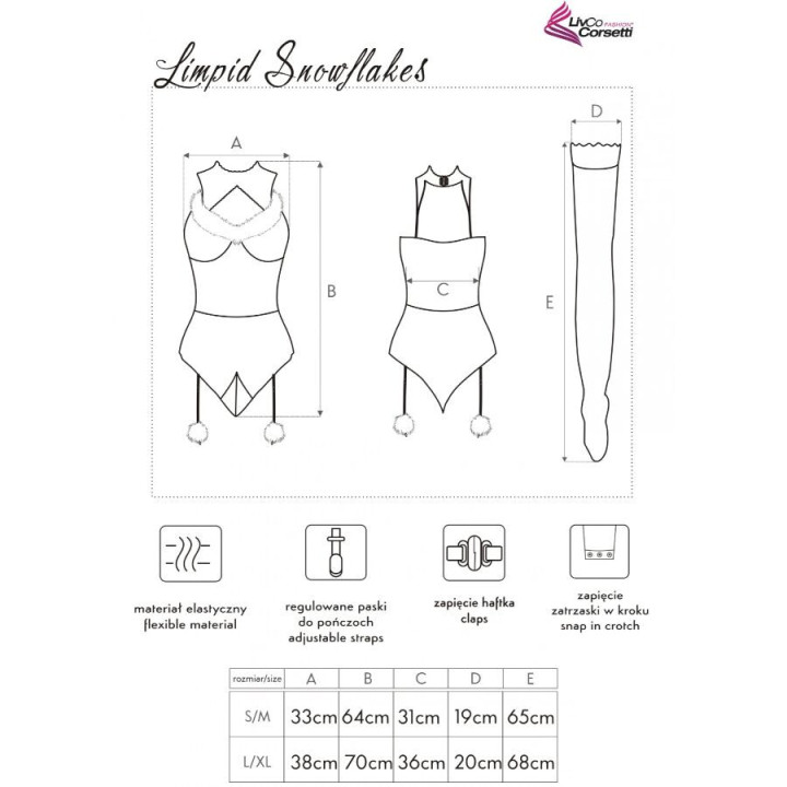 LIVCO CORSETTI FASHION - LIMPID SNOWFLAKES LC 90604 BODY + MEIAS + TIARA DE NATAL TAMANHO L/XL