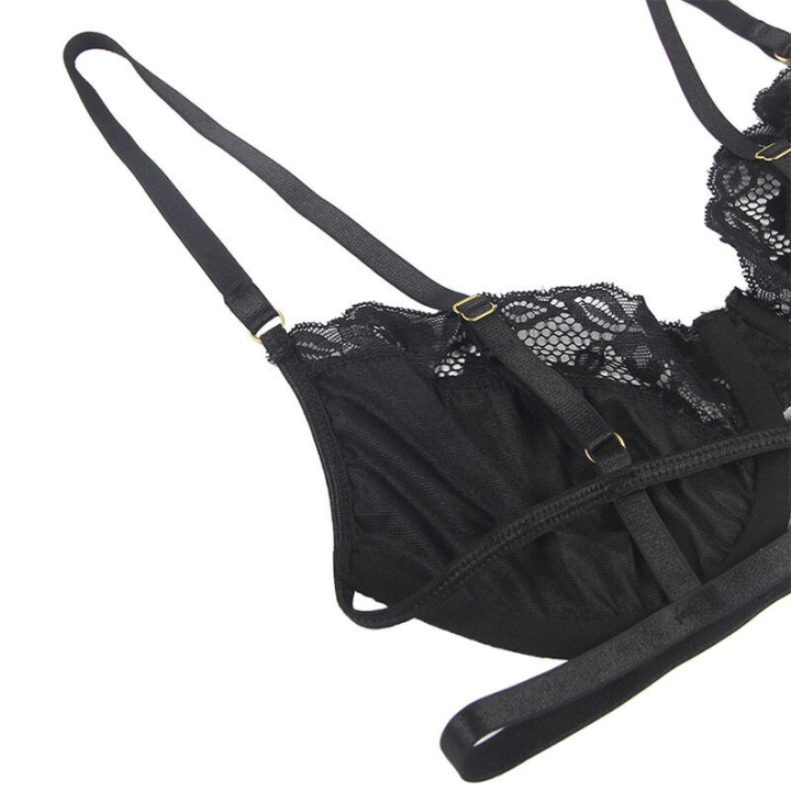 SUBBLIME - CONJUNTO DE 3 PEAS SUTI + TANGA + LIGA DE RENDA PRETO L/XL