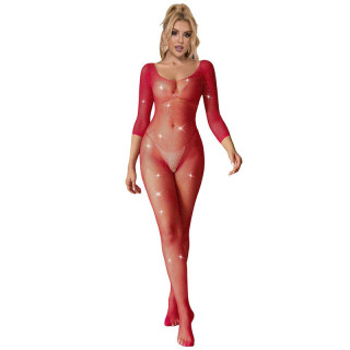SUBBLIME - 952419 BODYSTOCKING DE REDE COM DIAMANTES MANGA LONGA VERMELHO XS/M