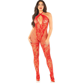 LEG AVENUE - BODYSTOCKING DE MALHA COM ESTAMPA DE FLORES VERMELHO TAMANHO ÚNICO