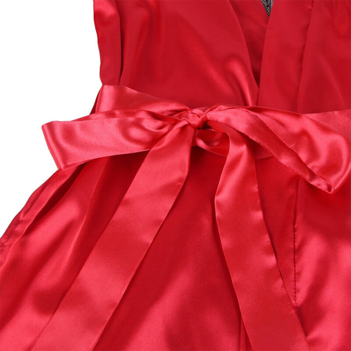 SUBBLIME - 954017 CAMISOLA DE RENDA TRANSPARENTE NAS COSTAS + TANGA VERMELHO/PRETO S/M