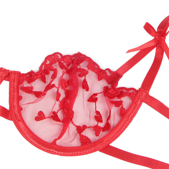 SUBBLIME - 954338 SUTIÃ COM ESTAMPA DE CORAÇÃO + TANGA + CINTO-LIGA VERMELHO L/XL
