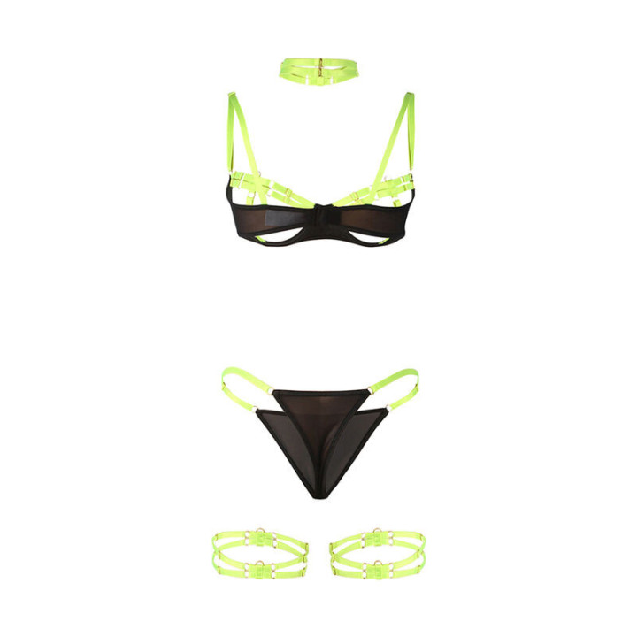 SUBBLIME - 955274 CONJUNTO DE SUTIÃ COM COLAR E DETALHES NAS PERNAS VERDE FLUORESCENTE S/M