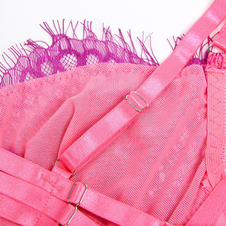 SUBBLIME - 955366 CONJUNTO DE SUTIÃ COM RENDA E LIGAS ROSA E ROXO L/XL