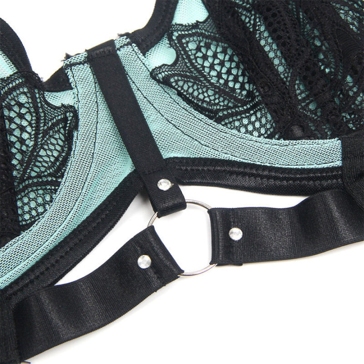 SUBBLIME - 955564 CONJUNTO DE SUTIÃ DE COURO VERDE COM ZÍPER DE MALHA L/XL