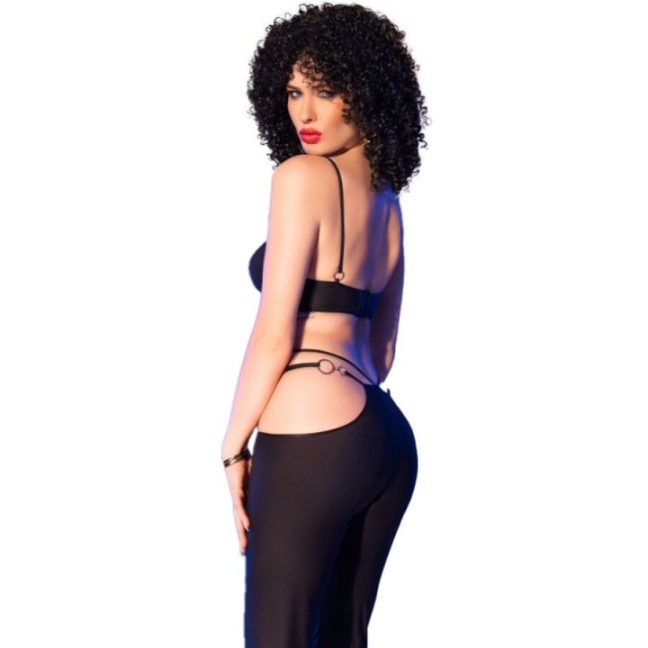 CHILIROSE - CR 4851 CONJUNTO DE TOP E LEGGING PRETO COM ACESSÓRIOS DOURADOS S