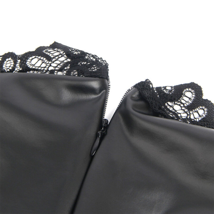 SUBBLIME - 957544 VESTIDO DE COURO COM GOLA DE RENDA PRETO S/M