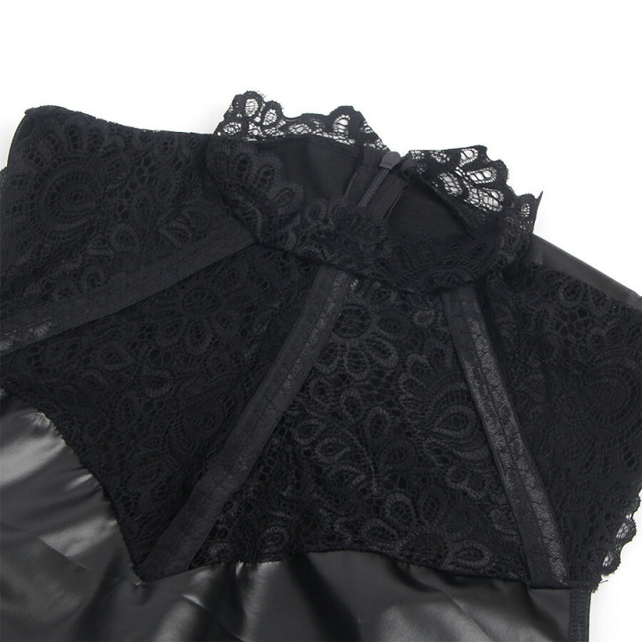 SUBBLIME - 957551 VESTIDO DE COURO COM GOLA DE RENDA PRETO L/XL