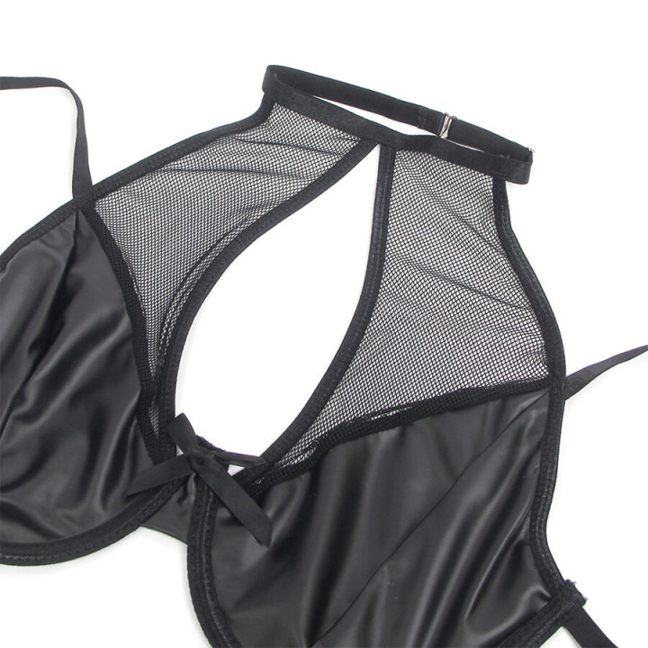 SUBBLIME - 957599 CONJUNTO DE SUTIÃ E SAIA DE COURO PRETO L/XL