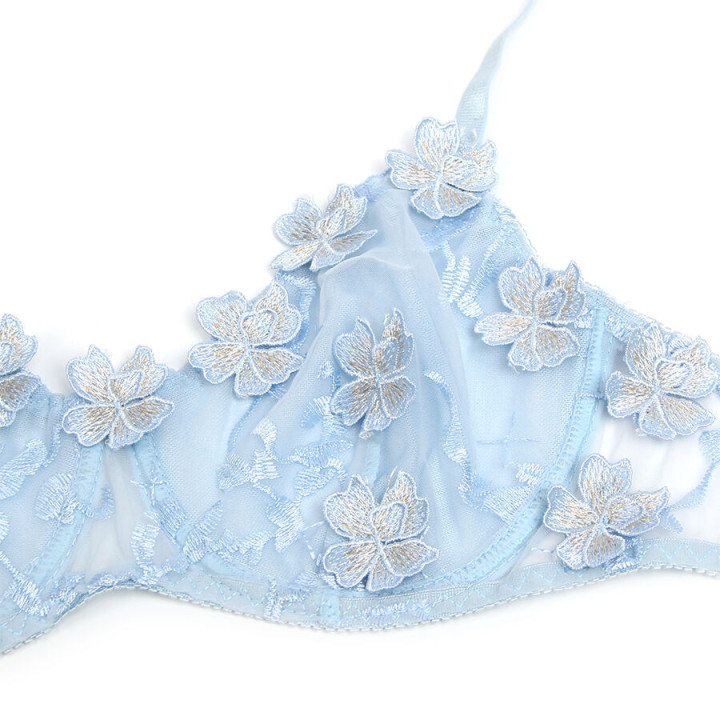 SUBBLIME - 957629 CONJUNTO DE SUTIÃ E CALCINHA BORDADOS COM FLORES AZUL CELESTE S/M