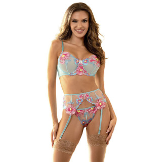 SUBBLIME - 957643 CONJUNTO DE SUTIÃ E CINTO-LIGA BORDADO COM FLORES ROSA S/M
