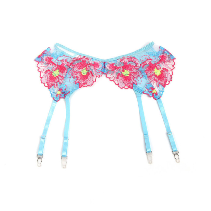 SUBBLIME - 957650 CONJUNTO DE SUTIÃ E CINTO-LIGA COM BORDADO DE FLORES ROSA L/XL