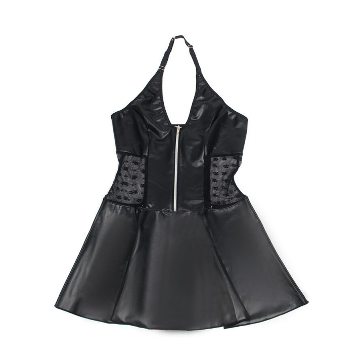 SUBBLIME - 957711 VESTIDO DE COURO COM ZÍPER DE RENDA PRETO L/XL