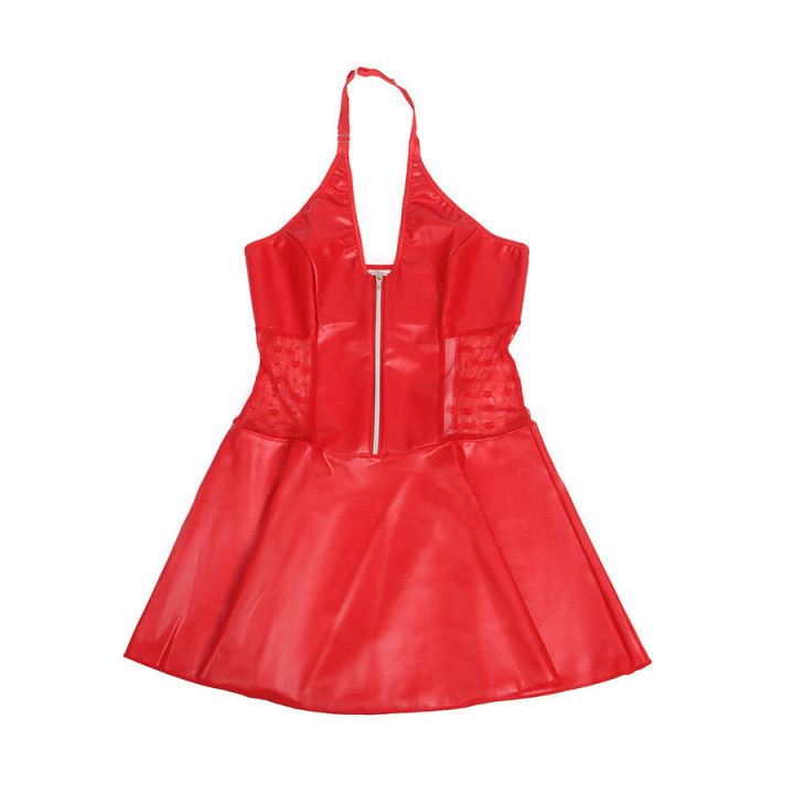 SUBBLIME - 957728 VESTIDO DE COURO COM ZÍPER DE RENDA VERMELHO S/M