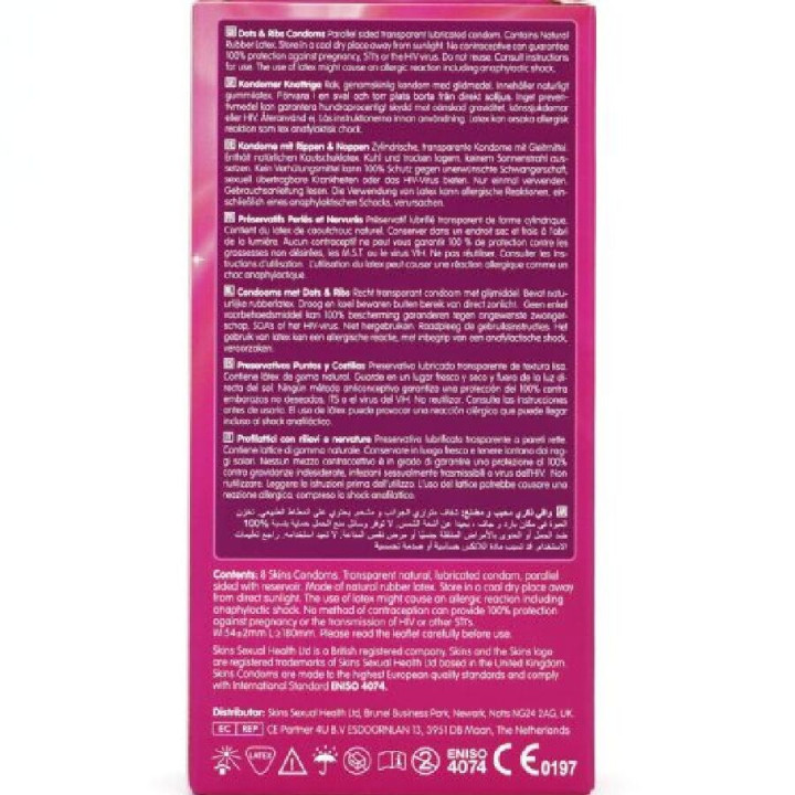 SKINS - DOTS & RIBS PREMIUM PRESERVATIVOS PACOTE 8