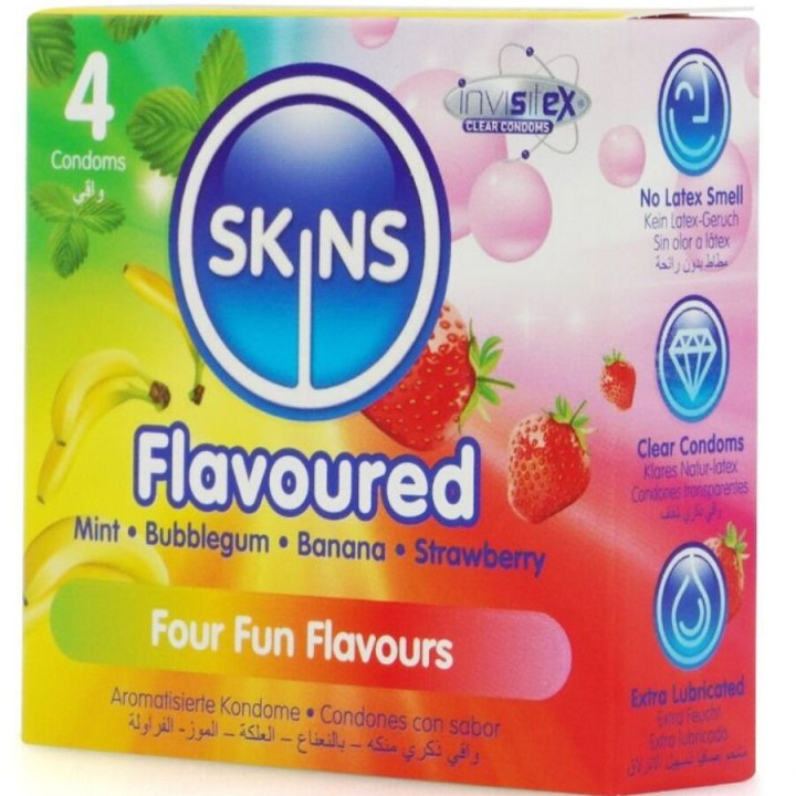 SKINS - PRESERVATIVOS PREMIUM MULTI SABORES PACOTE 4