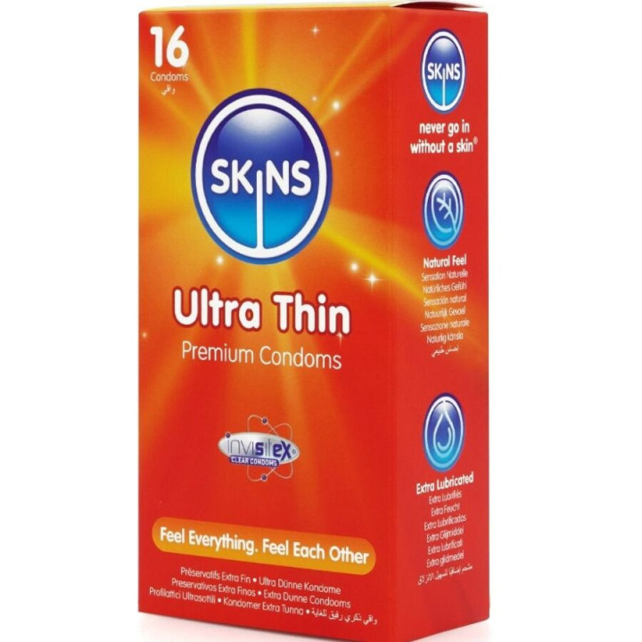 SKINS - PRESERVATIVOS ULTRA FINOS PREMIUM PACOTE COM 16
