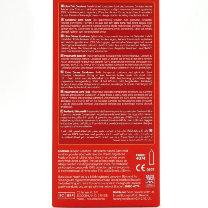 SKINS - PRESERVATIVOS ULTRA FINOS PREMIUM PACOTE COM 16
