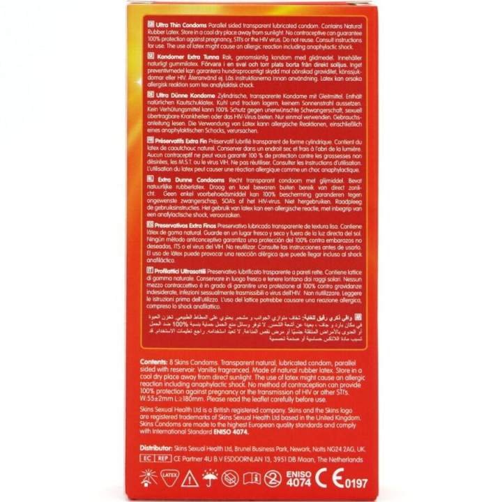 SKINS - PRESERVATIVOS ULTRA FINOS PREMIUM PACOTE COM 8
