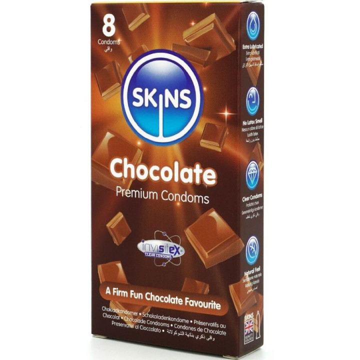 SKINS - PRESERVATIVOS CHOCOLATE PREMIUM PACOTE 8