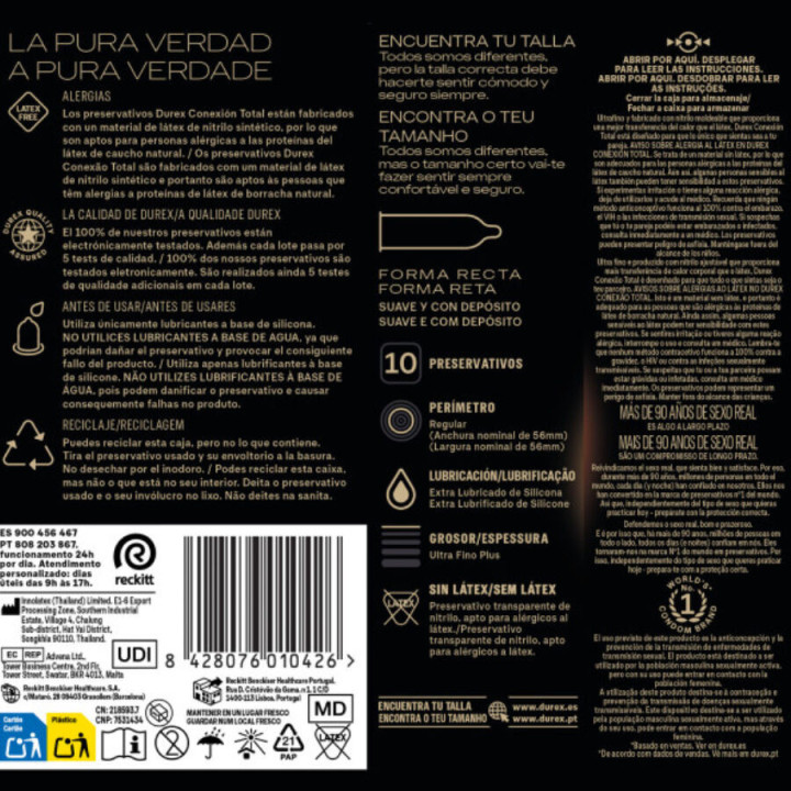 DUREX - TOTAL CONNECTION XL ULTRA FINE PLUS SEM LÁTEX 10 UNIDADES
