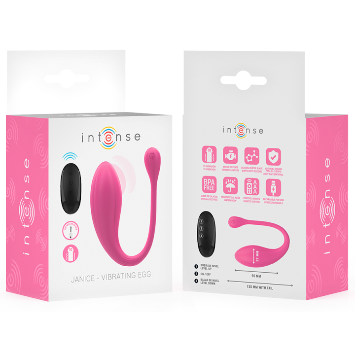 INTENSE - VIBRADOR JANICE U DUPLA ESTIMULAÇÃO 10 VIBRAÇÕES ROSA CONTROLE REMOTO