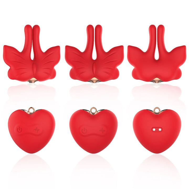 ARMONY - GRAMPOS MAGNÉTICOS PARA MAMILOS COM VIBRAÇÃO FORMATO BORBOLETA VERMELHO