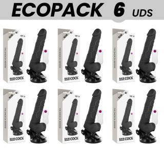 ECOPACK 6 UNIT - BASECOCK VIBRADOR REALISTA CONTROLE REMOTO PRETO COM TESTÍCULOS 19.5 CM -O- 4 CM