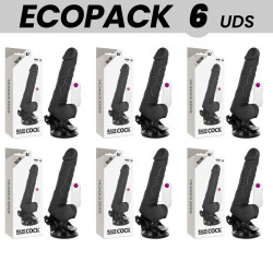 ECOPACK 6 UNIT - BASECOCK VIBRADOR REALISTA CONTROLE REMOTO PRETO COM TESTÍCULOS 19.5 CM -O- 4 CM