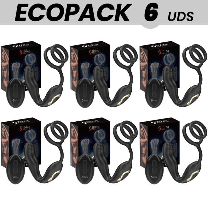 ECOPACKS 6 UNIDADES - IBIZA WIGGLE PLUG ANAL GIRATÓRIO COM CONTROLE REMOTO. VIBRAÇÃO PERINEAL E ANÉIS PARA AUMENTO DO PÊNIS