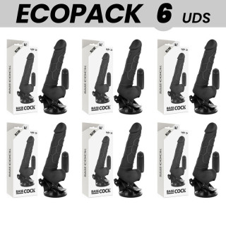 ECOPACK 6 UNIT - BASECOCK CONTROLE REMOTO VIBRADOR REALÍSTICO PRETO 18.5 CM -O- 4CM