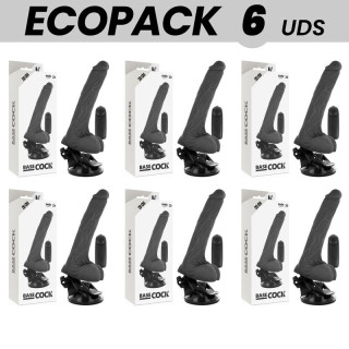 ECOPACK 6 UNIT - BASECOCK VIBRADOR REALÍSTICO DE CONTROLE REMOTO PRETO COM TESTÍCULOS 20 CM -O- 4 CM